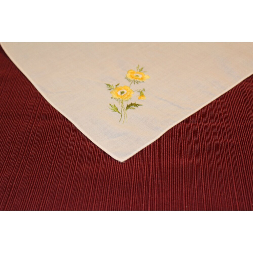Vintage Cheery Yellow Flower Linen Hankie, Retro Classic Floral Handkerchief